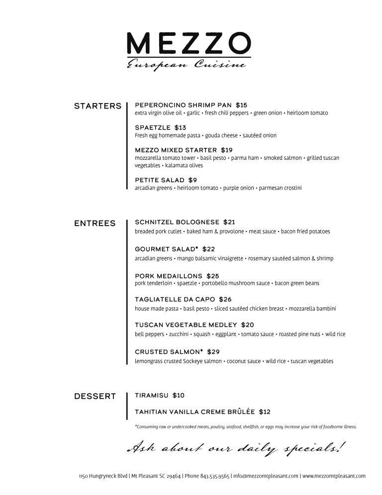 Mezzo European Cuisine Now Open in Mt Pleasant!